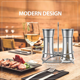 Aelga adjustable-dial salt shaker controlling flow for fine or coarse salt.