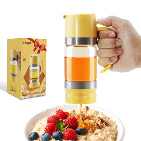 Aelga glass honey dispenser No Drip front view with leak-free pour