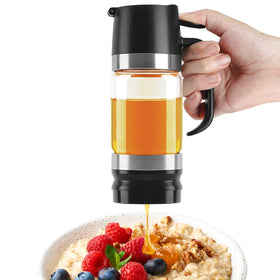 Aelga glass honey dispenser with no-drip pour for mess-free kitchen use