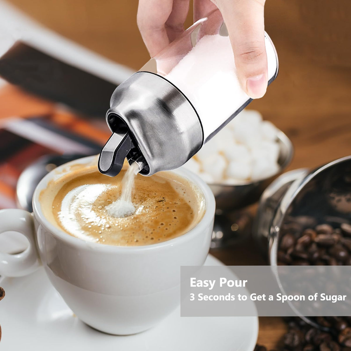 Aelga Glass Sugar Dispenser tilt-cap design makes one-handed use effortless during baking.