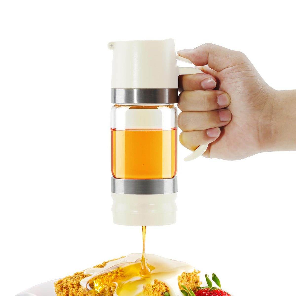 Aelga honey dispenser no-drip 9oz glass jar with handle for mess-free drizzle