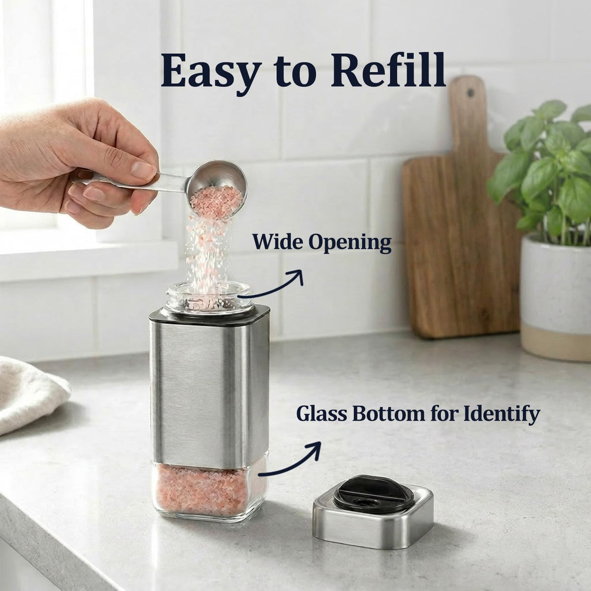 Aelga shakers in a modern rectangular bottle design.