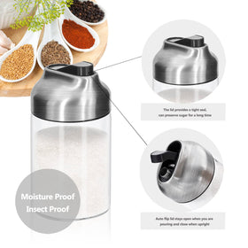 Close-up of Aelga sugar dispenser with stainless steel lid