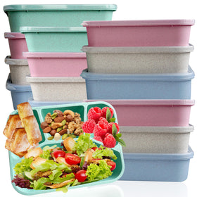 Aellabus bento box with four compartments and lid open for easy filling