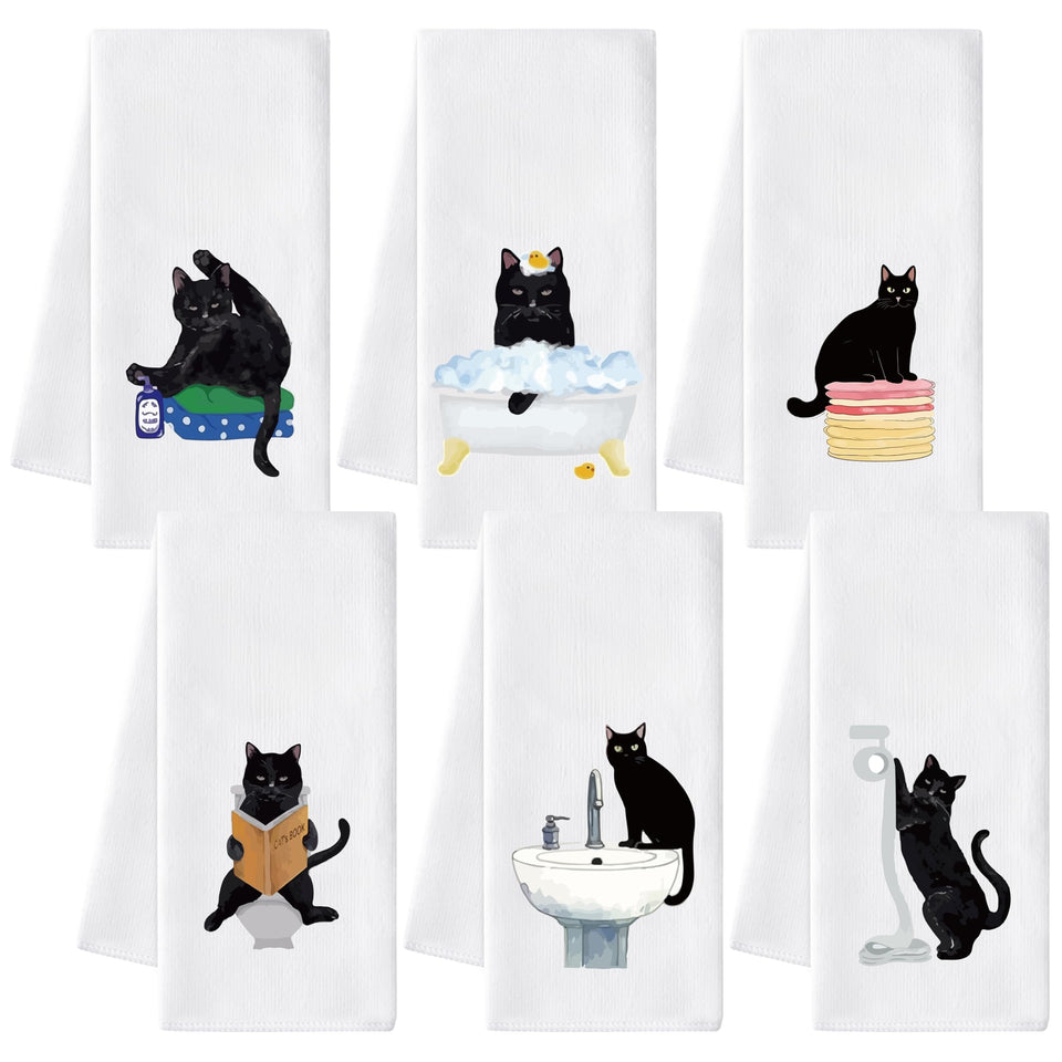 AellasNervalt black cat hand towels set adds playful style and absorbent utility.