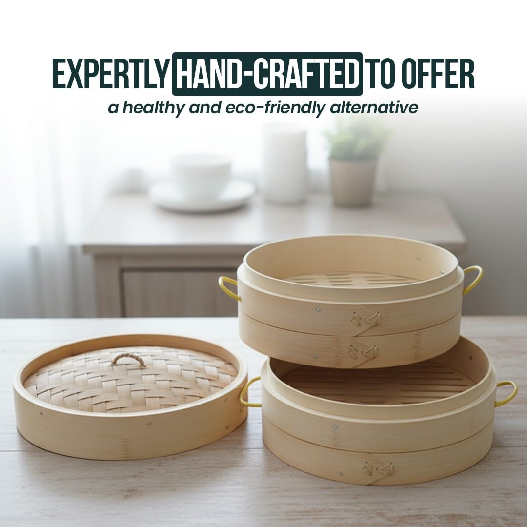 Aelnok bamboo steamer in traditional style adds natural charm to your kitchen.