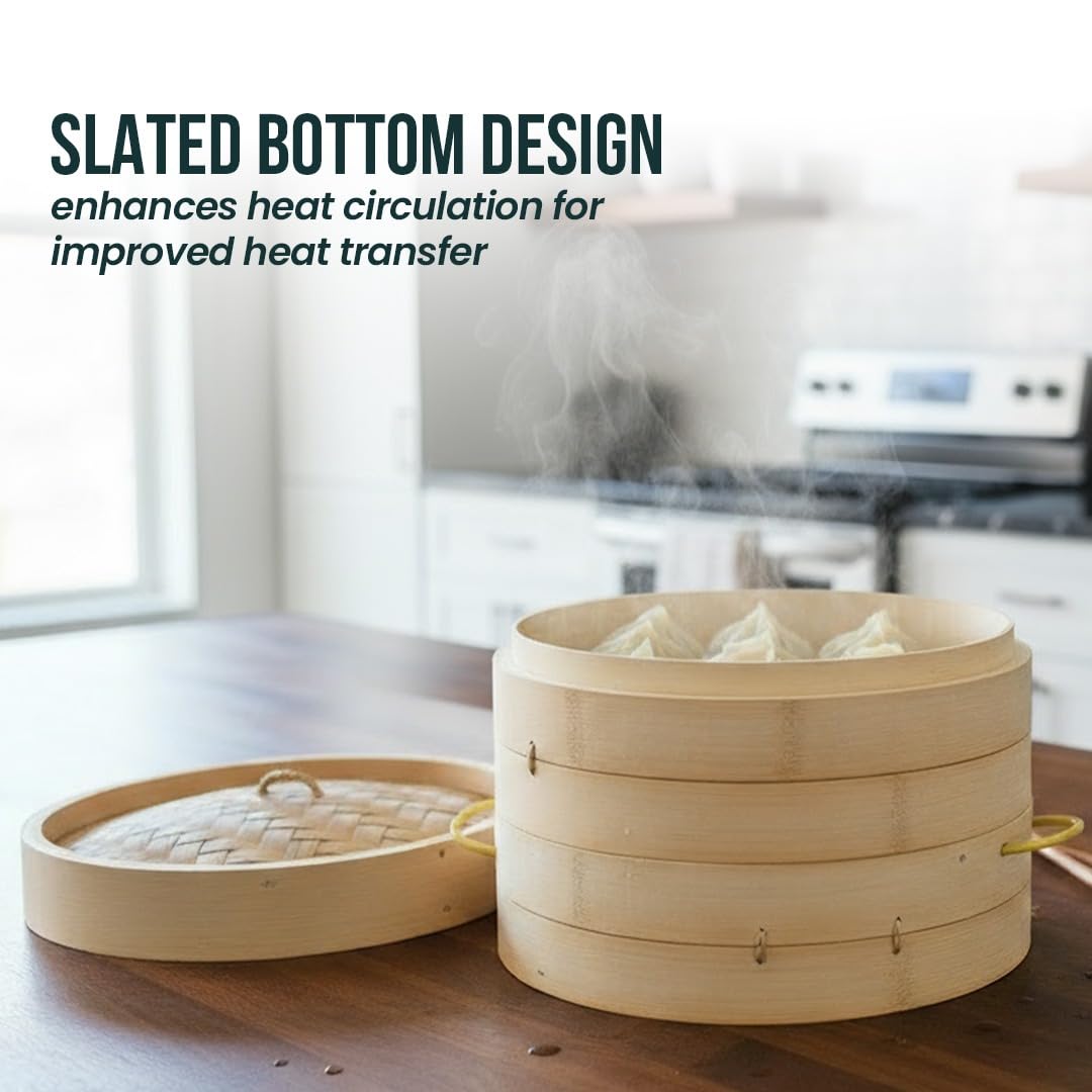 Aelnok steamer with silicone liners offers versatile, non-stick steaming for dumplings and vegetables.