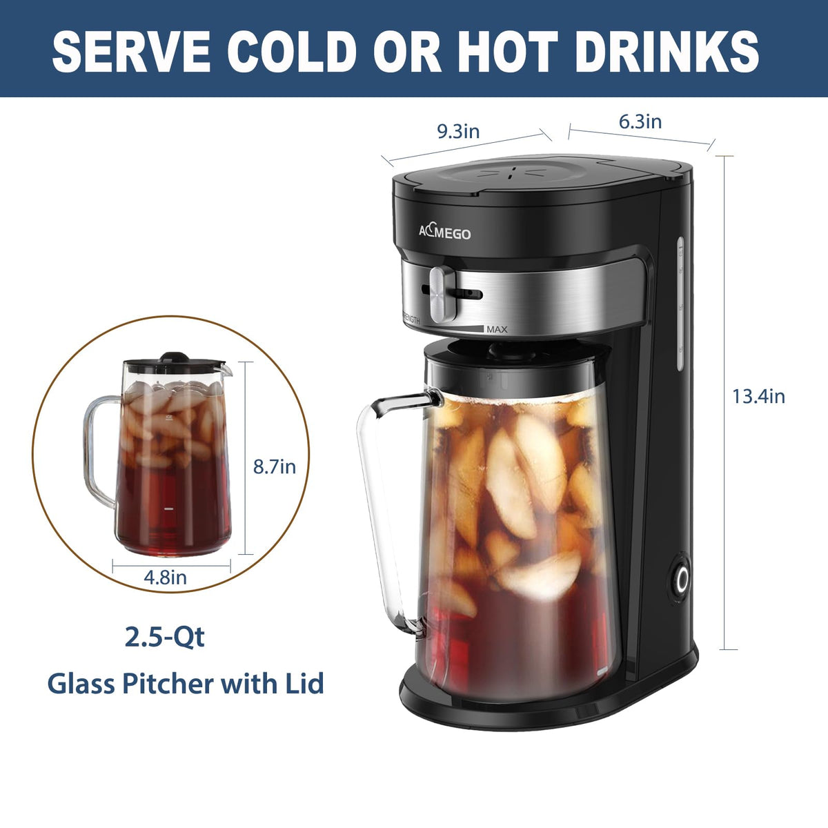 AEMEGO 2.5-quart glass pitcher showcasing vibrant iced beverages