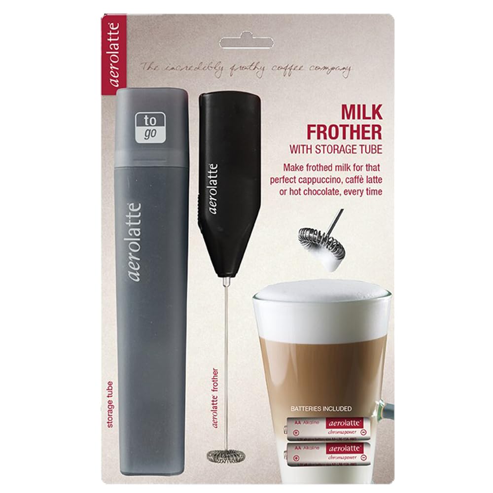 Aerolatte batteries included power the portable frother wherever you are.
