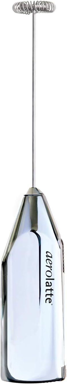 Aerolatte Steam-Free Milk Frother with polished chrome finish for rich foam.