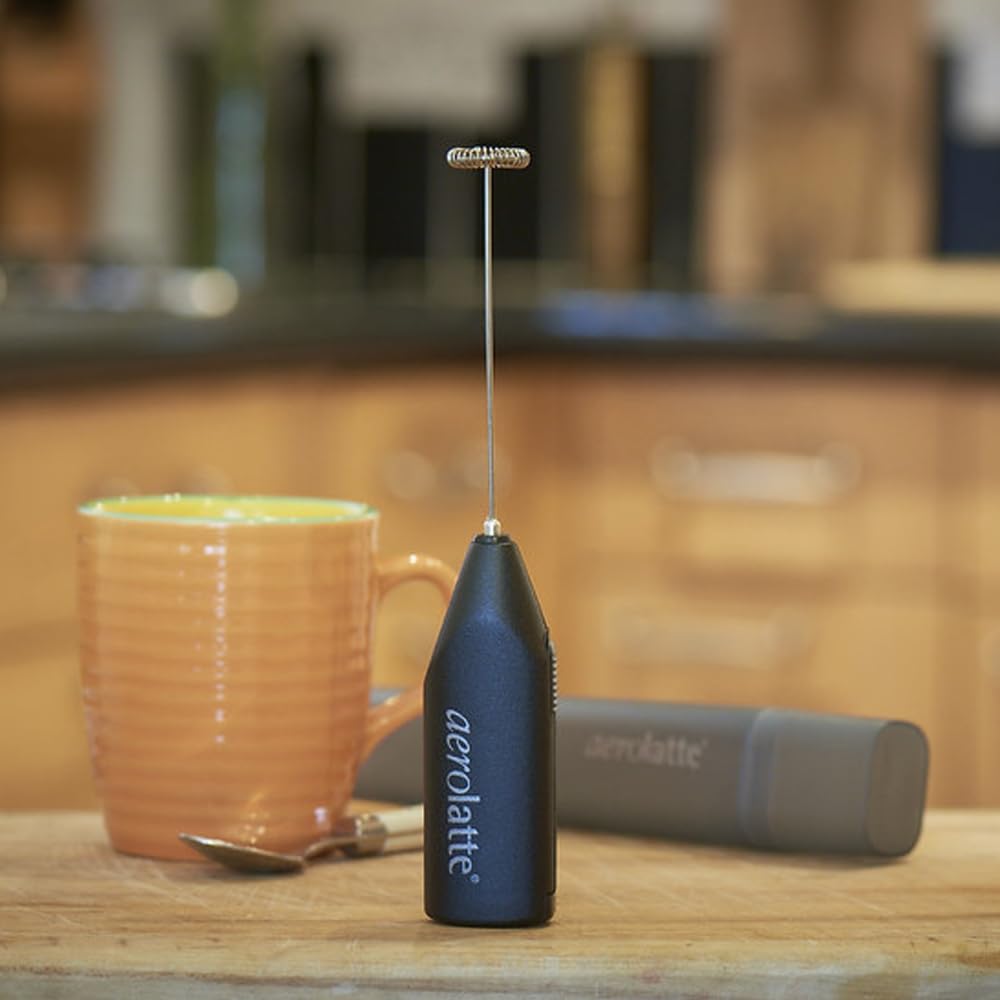 Aerolatte travel case stores frother, ready for travel.