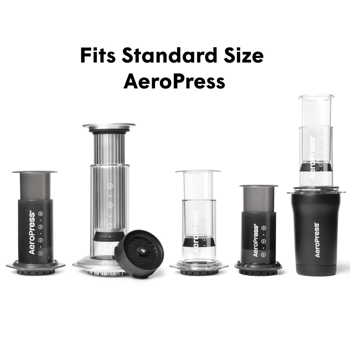 AeroPress Flow Control Cap packaging highlights standard AeroPress compatibility and included components.
