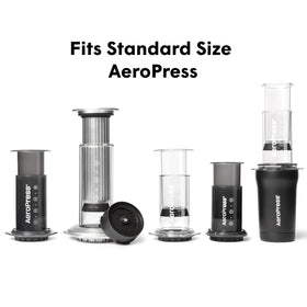 AeroPress Flow Control Cap packaging highlights standard AeroPress compatibility and included components.