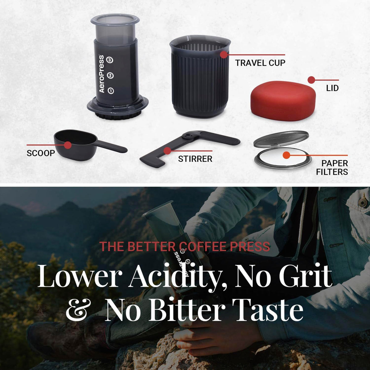 AeroPress Go espresso-style brew demonstrates rich, smooth shots anywhere.