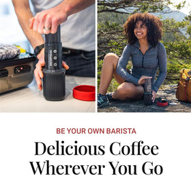 AeroPress Go microwavable mug with lid enables on-the-go brewing and easy transport.