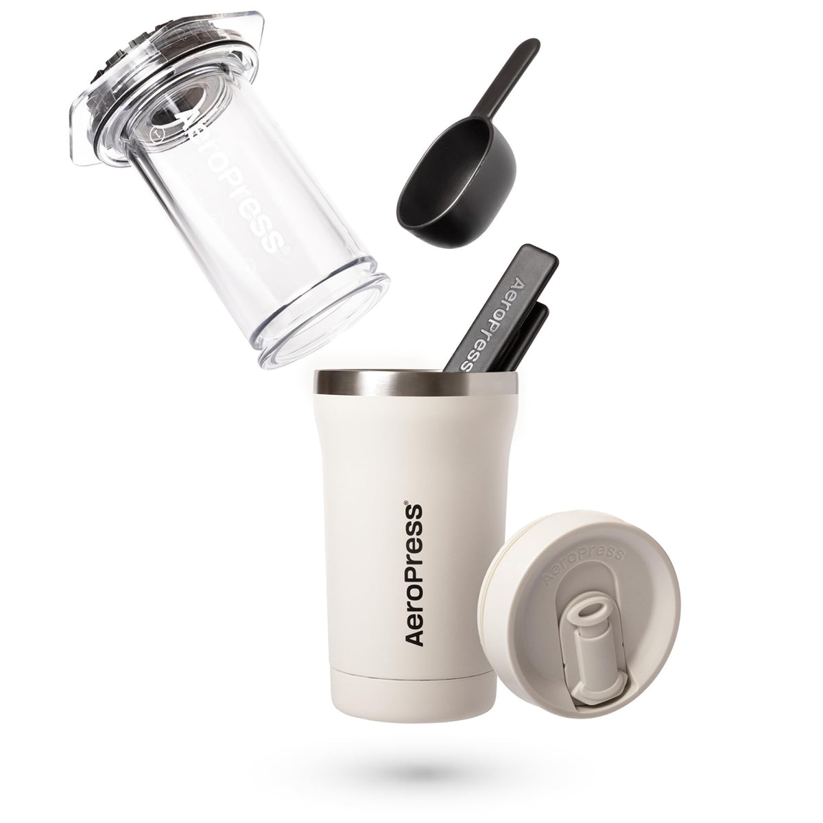 AeroPress Go Plus compact three-in-one design enables versatile brewing anywhere.