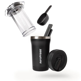 Built-in magnetic lid seals the AeroPress Go Plus for spill-free portable brewing.
