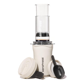 A AeroPress Go Plus travel kit brewer ready for quick, smooth coffee on the go.