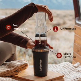 AeroPress Go Plus tumbler with double-wall insulation preserves heat for hours.