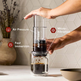 AeroPress micro-filtration technology with ultra-thin filters delivers clear flavor.