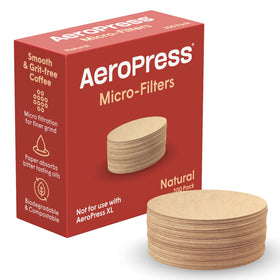 AeroPress natural paper filters round 200 count packaging for clean taste.