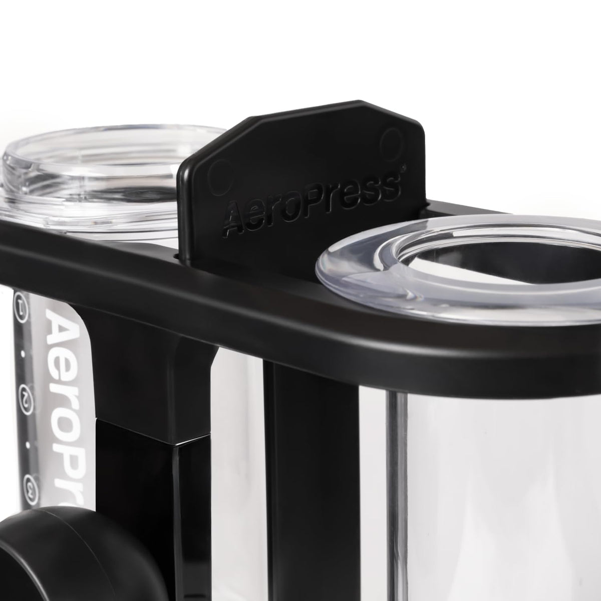 AeroPress Organizer Stand positioned beside the AeroPress enables quick access to filters.