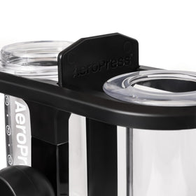 AeroPress Organizer Stand positioned beside the AeroPress enables quick access to filters.