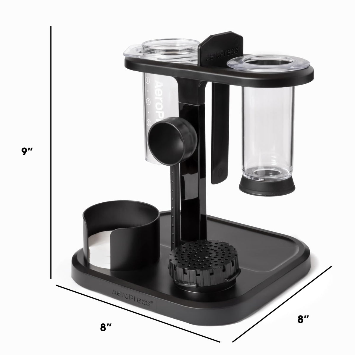 AeroPress Organizer Stand on a countertop demonstrates space-saving organization for small kitchens.