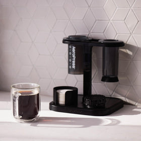 AeroPress Organizer Stand in a compact setup shows tidy coffee bar for daily use.