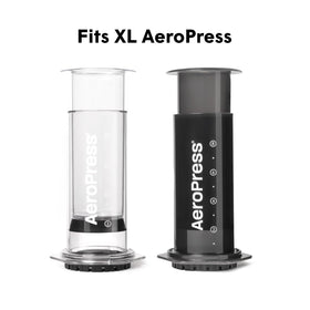 AeroPress XL packaging label showcasing brand and biodegradable materials.