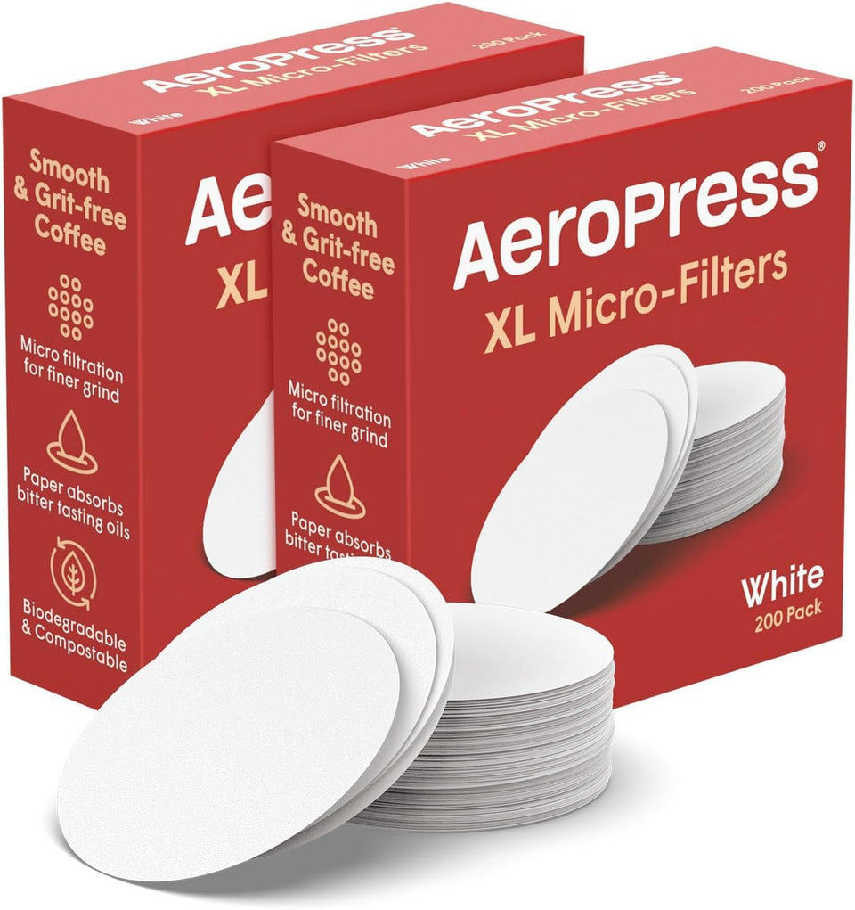 AeroPress XL white paper filters for a cleaner, grit-free cup.