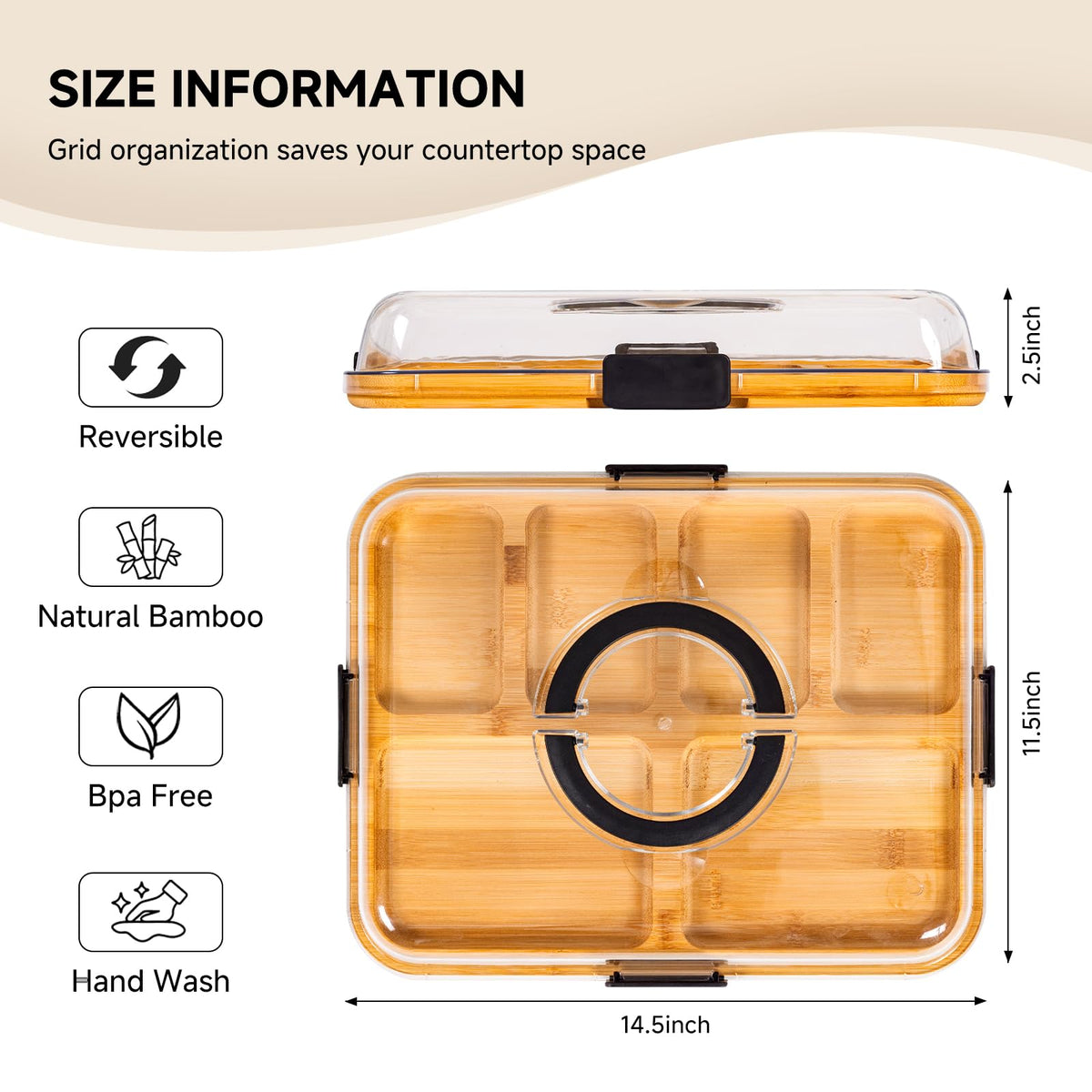 Aertyzeen 6-compartment design keeps foods neatly separated and organized.