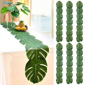 AerWo artificial palm leaves table runner 72in adds tropical ambiance for weddings.