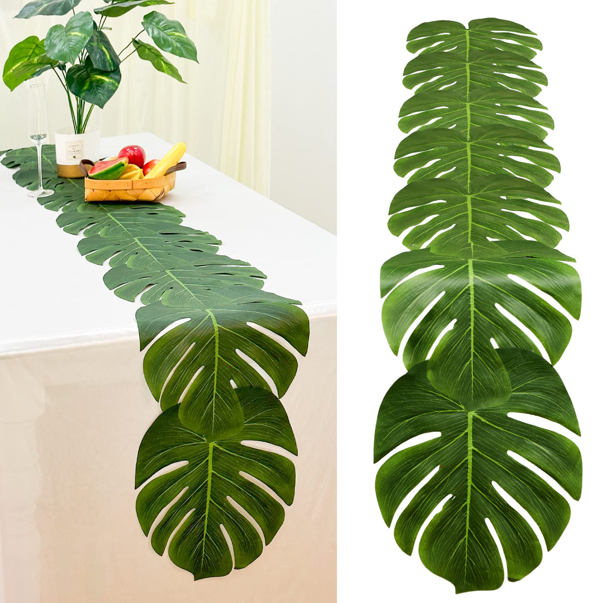 AerWo palm leaves table runner 72inch layout enhances tropical wedding decor