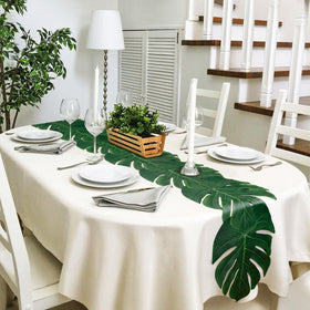 AerWo green palm leaves textile runner, easy to wipe clean for repeated events