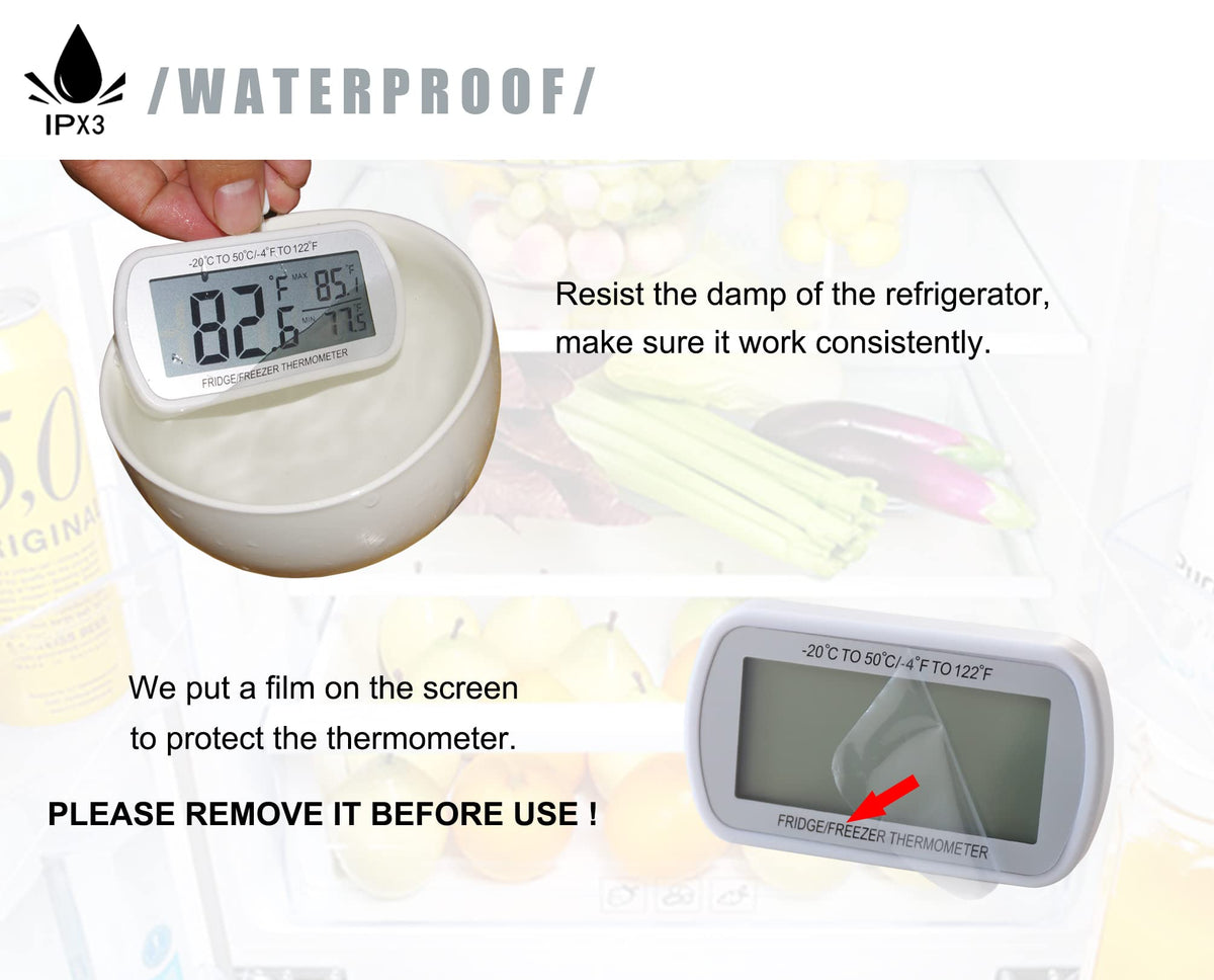 AEVETE thermometer with stand and hook for versatile mounting.