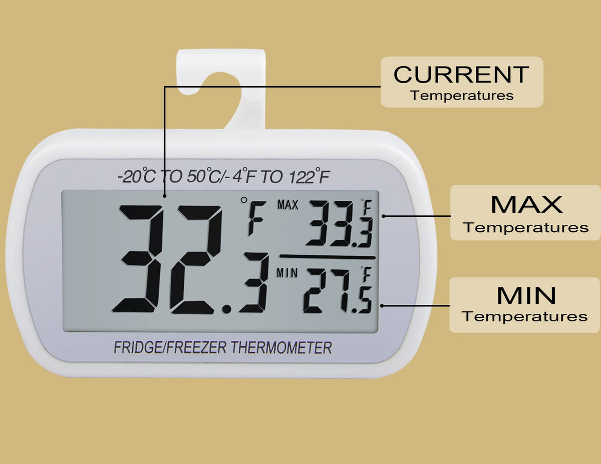 AEVETE thermometer with magnetic back for convenient fridge placement.