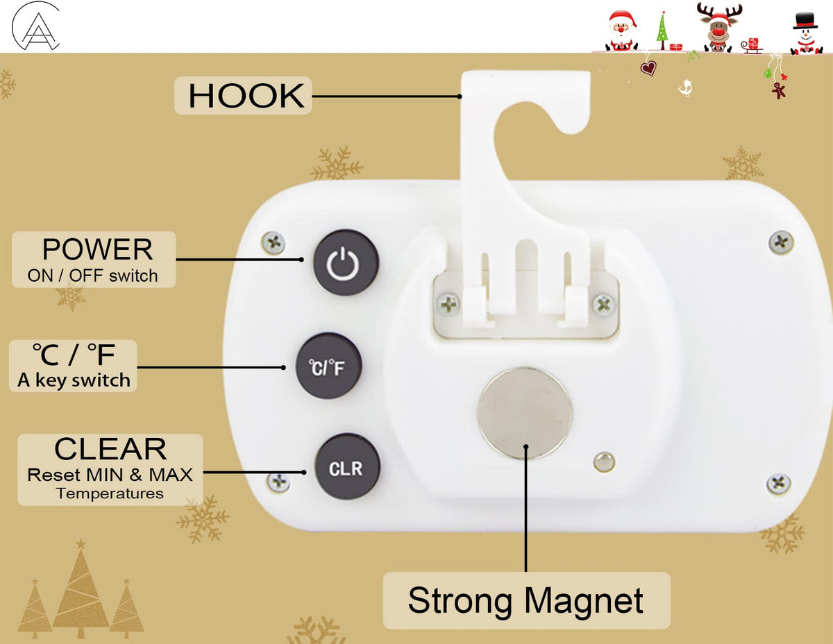 AEVETE thermometer showing MAX/MIN temperature readings.