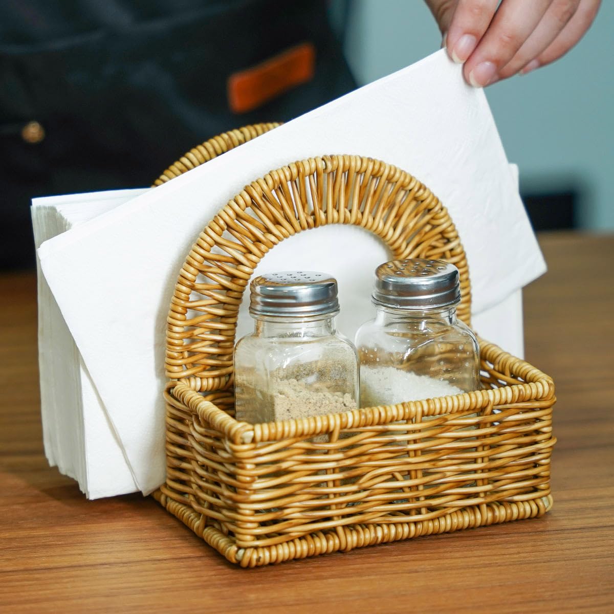 Aevtih napkin display stays tidy during family meals.