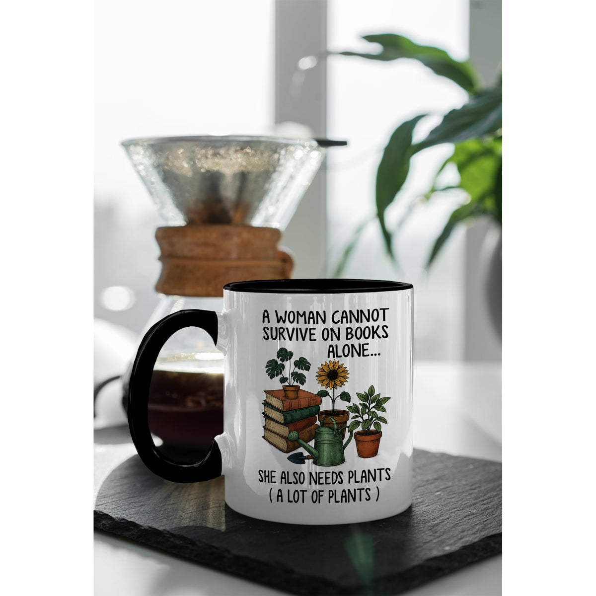 Affordali vibrant book and plant mug brightens any reading corner or plant nook.