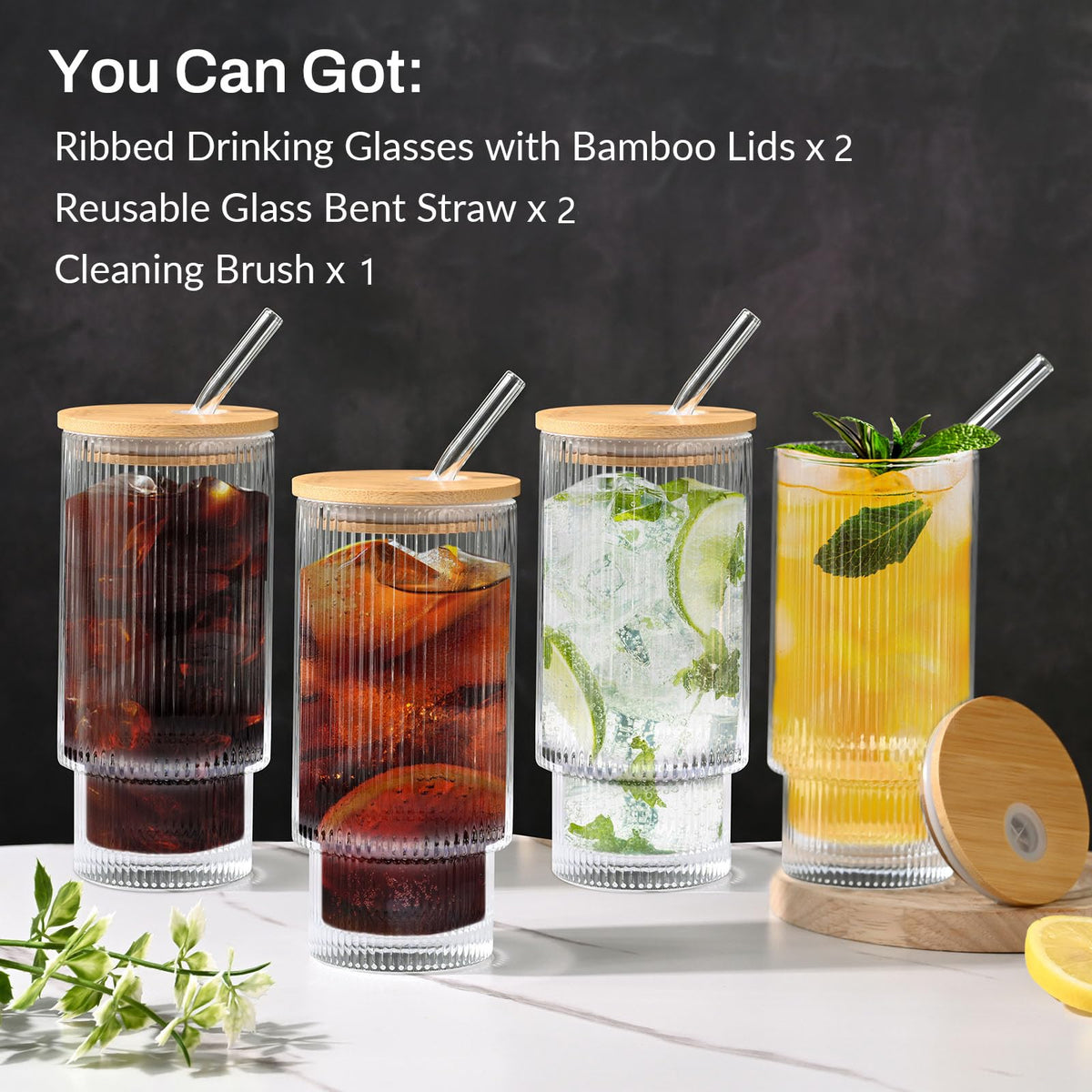Reusable glass straws with AFINSEA set