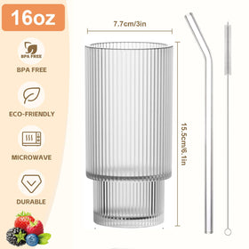 Two-pack of AFINSEA ribbed glass cups stacked for storage