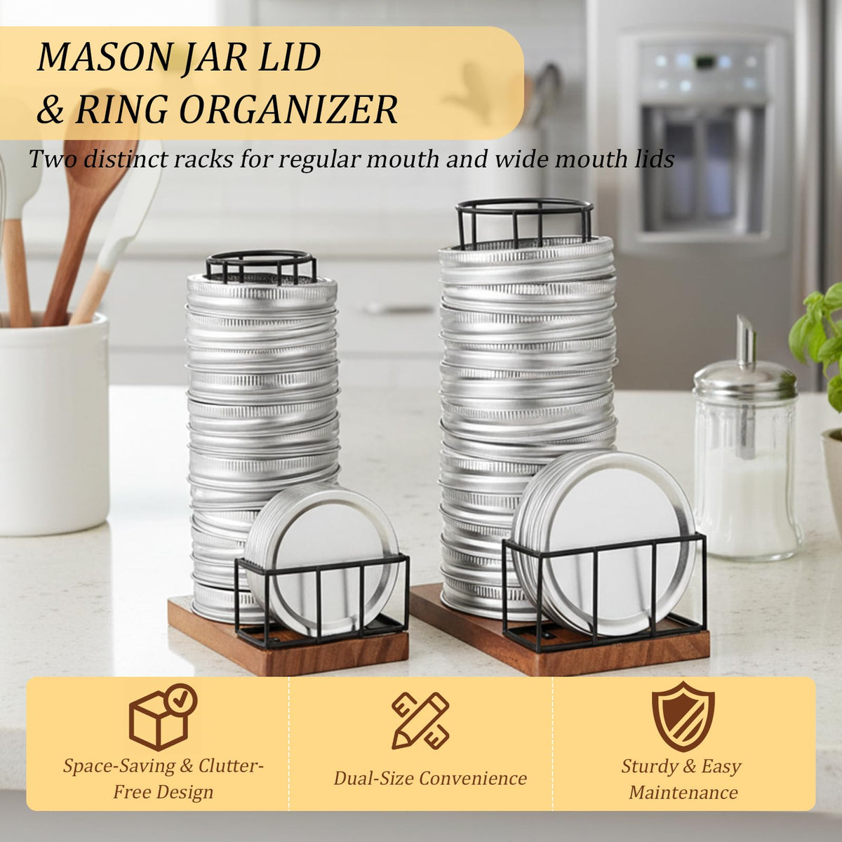 AFOROEOA wide and regular mouth lid rack showcasing two sizes
