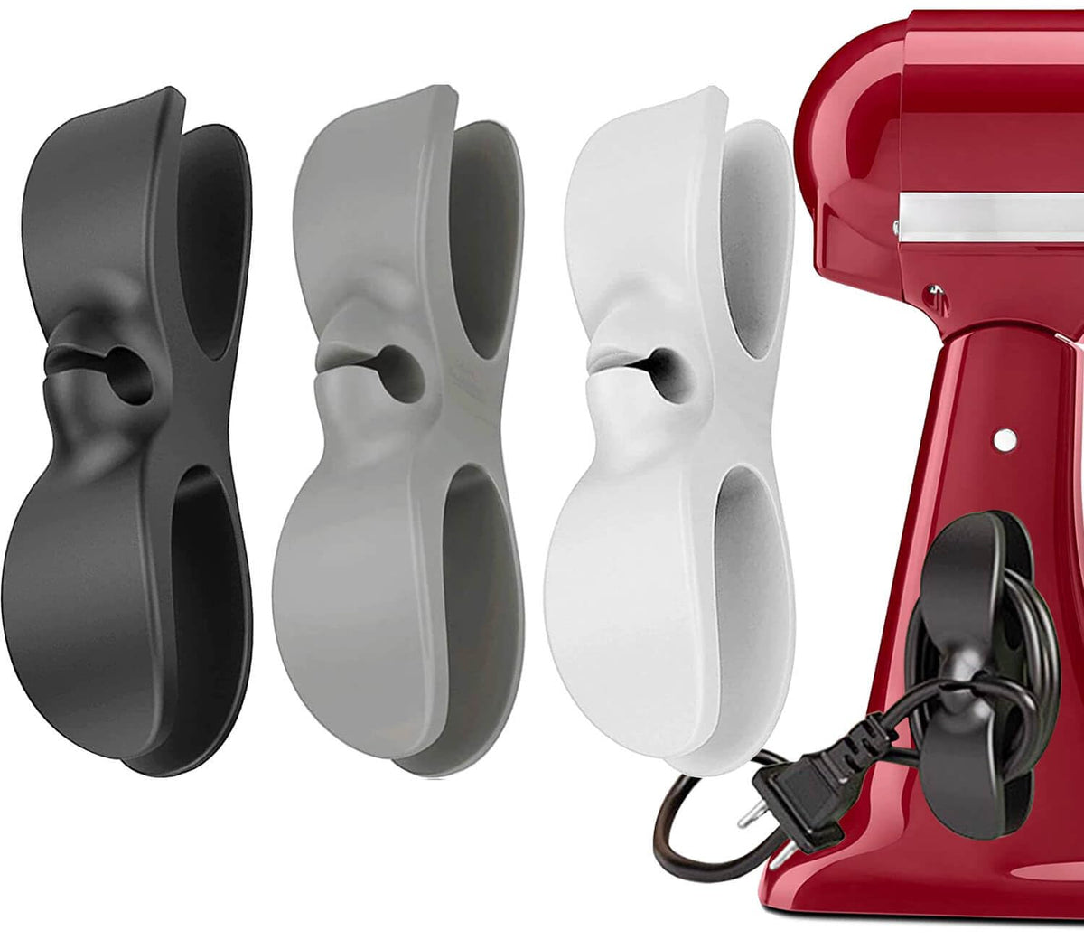 AFunCrafter cord organizer attached to a coffee maker keeps cords tidy and ready