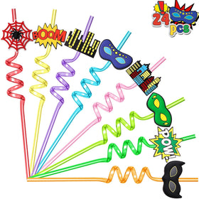 AFZMON 24 hero straws with removable toppers for festive drinks
