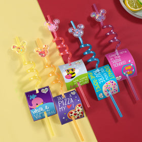 AFZMON glitter mouse-ear pink straw enhances kids' birthday beverages