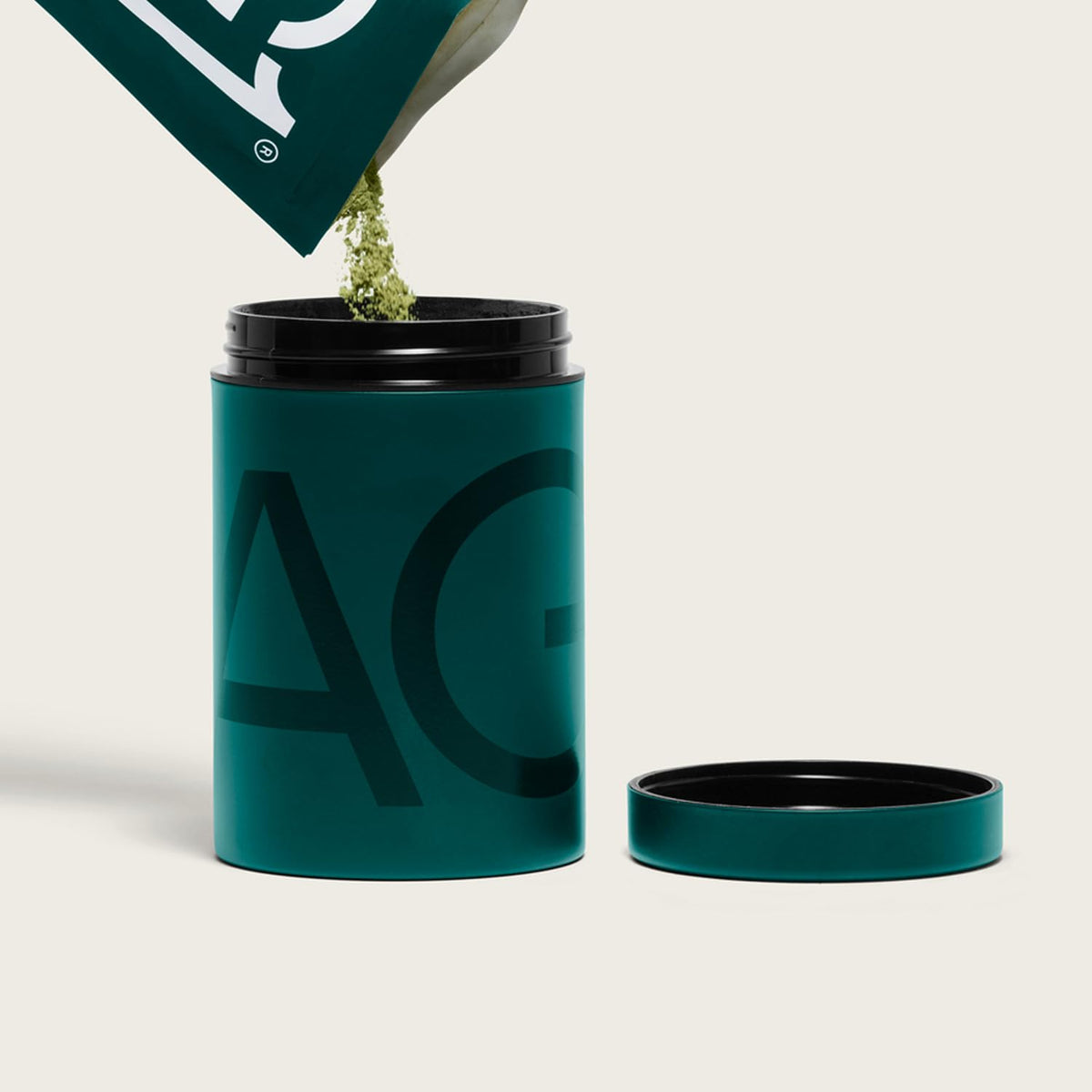 AG1 stainless steel powder storage with airtight seal preserves freshness