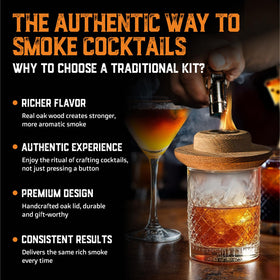 Aged and Charred smoker lid fits rocks or glasses for versatile smoking.