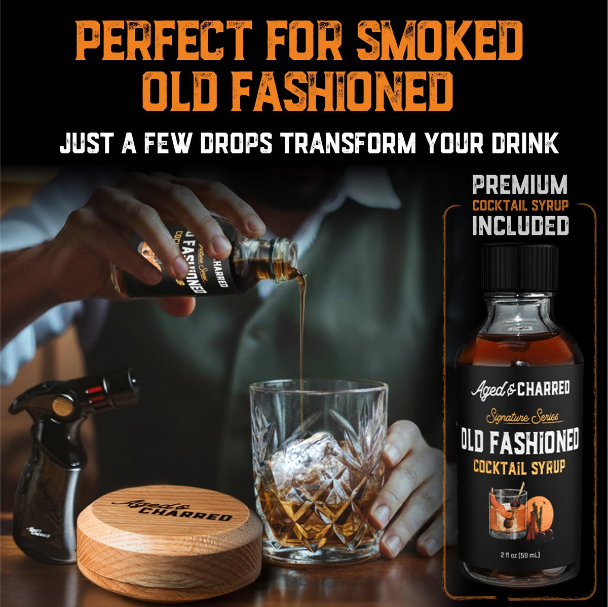 Aged and Charred oak wood chips provide authentic smoky aroma for drinks.