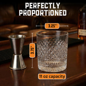 Aged and Charred aroma enhancing glass rim for enhanced savoring.